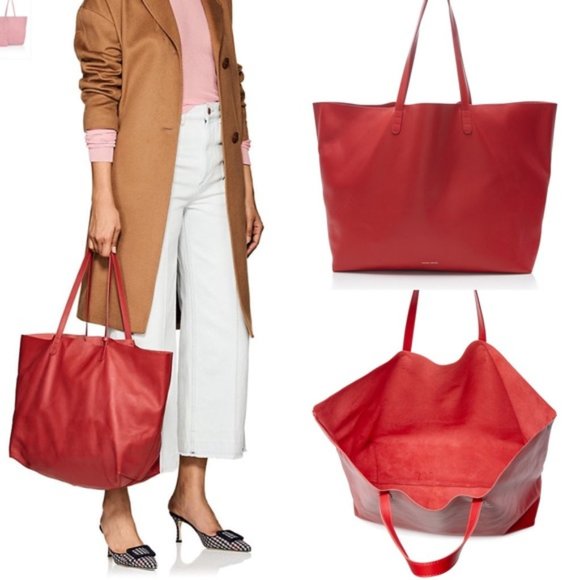 MANSUR GAVRIEL RED 100% LEATHER 2PC OVERSIZED TOTE BAG